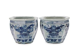 Pair of Octagonal Chinese Porcelain Fishbowls