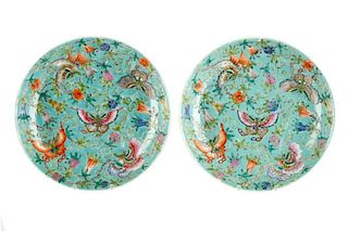 Pair of Chinese Butterfly Plates, Qianlong Marks