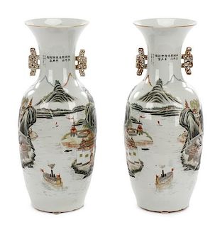Pair of Large Hand Painted Chinese Vases