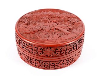 Chinese Qianlong Period Round Cinnabar Box