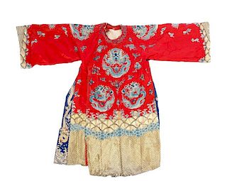 Qing Dynasty Chinese Red Silk 8-Dragon Court Robe