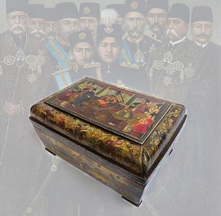 Large 19th C. Persian Qajar Wooden Box. Museum Quality