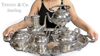 Large St. Silver Tiffany & Co Tea Set on Silver EP Tray