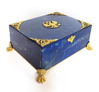 A Russian Bronze Mounted Lapis Jewelry Box