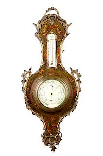 French Paint Decorated & Gilt Metal Barometer