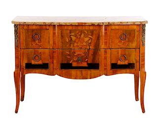 French Marble Top &  Marquetry Commode, Sormani