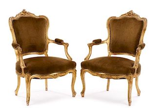 Pair of French Louis XX Style Giltwood Fauteuils
