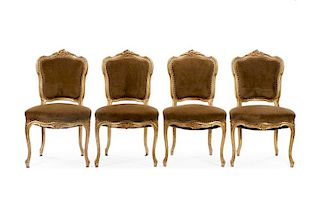 Set of 4 French Louis XV Style Giltwood Chairs