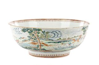 Fine Chinese Export Punch Bowl, English Hunt Scene