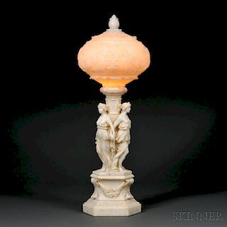 Carved Figural Alabaster Table Lamp