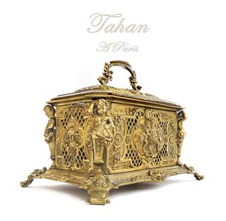 A Large French Figural Bonze Box by Tahan. 19th C.