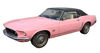1969 351 Ford Mustang, single family owner, having Windsor V-8 5.8L engine with 39,158 miles, with original pink paint job and black vinyl top, VIN T0
