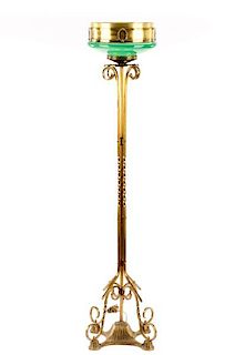 French Style Brass & Glass Floor Lamp Torchiere