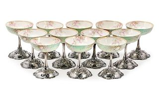 Set of 12 Sterling & Porcelain Aquatic Champagnes