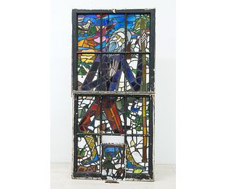 TWO LEADED GLASS WINDOW SASHES
