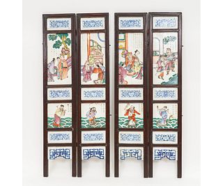 FOUR CHINESE WOOD FRAMED PANELS