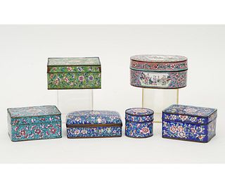 SIX CHINESE ENAMEL ON COPPER BOXES