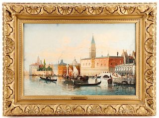 Henri Carnier, Venetian Canal Scene, Signed O/C