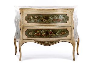 Venetian Paint Decorated Bombe Commode, 19th C