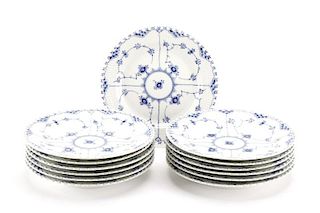 Set of 13 Royal Copenhagen Blue Fluted Plates