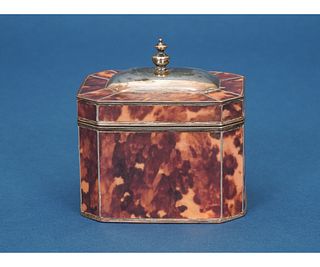SILVER PLATE AND TORTOISE COLOR TEA CADDY