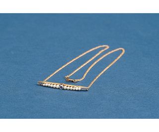 14K BAR PIN WITH SEED PEARLS AND SAPPHIRE