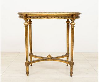 OVAL GILTWOOD MARBLE TOP END TABLE