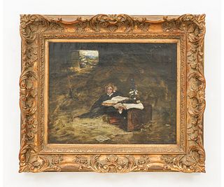 OIL ON CANVAS OF A BOY READING