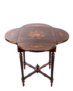 Louis XVI Style Marquetry Inlaid Drop Leaf Table