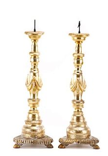 Pair of Baluster Form Giltwood Candle Prickets