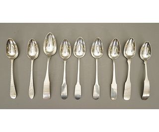 NINE EARLY COIN SILVER SPOONS