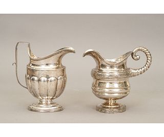 TWO COIN SILVER CREAMERS
