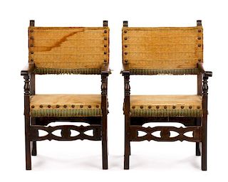 Pair of Spanish Baroque Style Open Armchairs