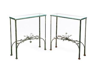 Pair of Wrought Iron Ivy Decorated Garden Tables