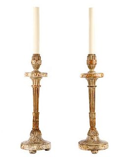 Pair of Portuguese Colonial Wood Candlestick Lamps