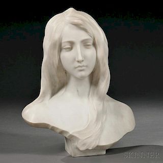 Guglielmo Pugi (Italian, act. 1870-1915)       Carrara Marble Bust of an Art Nouveau Beauty