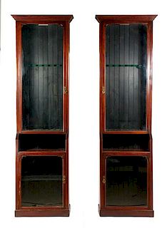 Pair of Tall Mahogany Glass Front Gun Cabinets
