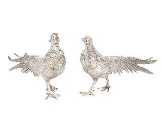 Pair of Italian Silverplated Pheasants, E. 20th C.