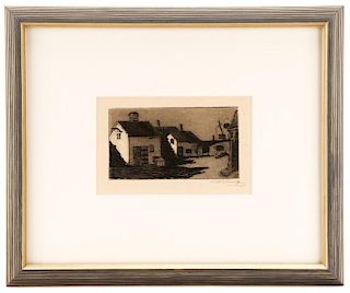 Abraham Walkowitz "Houses at Sunset", Signed Print