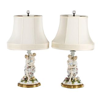 Pair of German Porcelain Figural Table Lamps