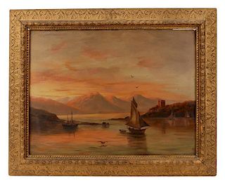 Continental School, Sailboats at Sunset Oil