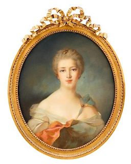 Oval Pastel Portrait of Young Beauty in Pink