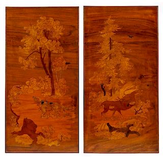 Two Fine Italian Marquetry Inlaid Wood Panels