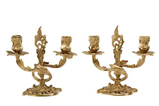 Pair of French Gilt Bronze Twin Light Candelabras