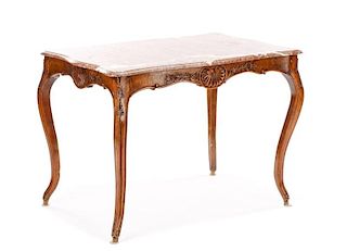 French Louis XV Style Maple Top Walnut Table