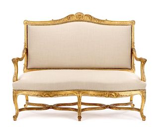 French Louis XV Style Giltwood Settee, 19th C