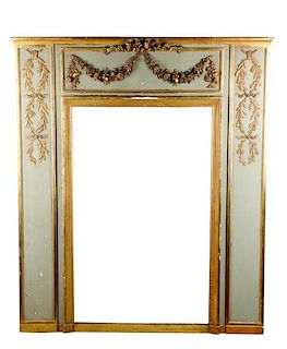 Louis XVI Style Paint & Parcel Gilt Trumeau Mirror