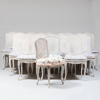 Twenty-Two Louis XV Style Painted Wood and Caned Side Chairs, Stamped Jean MocquÃ© Ã  Paris, of Recent Manufacture