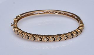 14k Gold Diamond and Enameled Cuff Bracelet