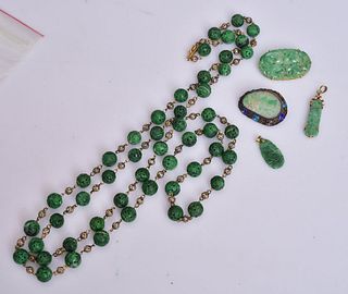 Chinese Carved Jade and Malachite Jewelry